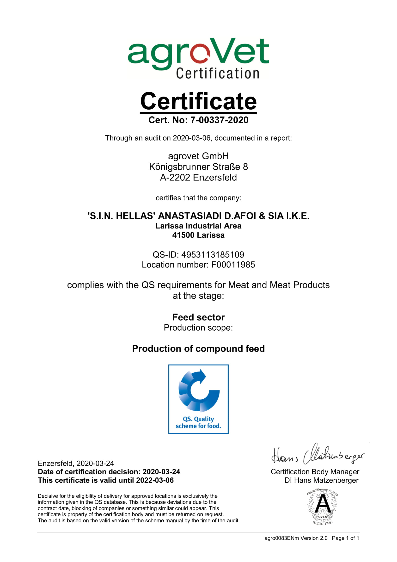 QS certificate Sin Hellas-1